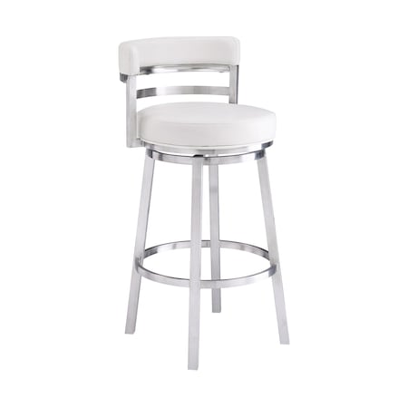 Armen Living Titana 30" Bar Height Swivel White Faux Leather and Brushed Stainless Steel Bar Stool 840254335080